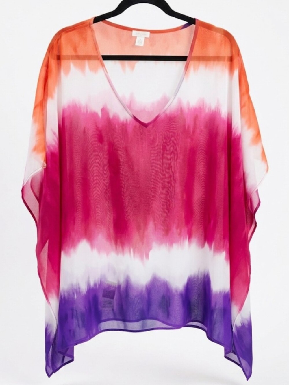 Chico's Orange, Pink & Purple Tie-Dye Sheer V-Neck Cover-Up